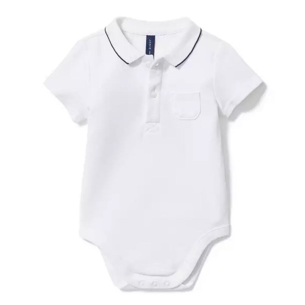 Janie and Jack White Polo Bodysuit Navy Trim Collar Size 3-6 Months New Baby Boy